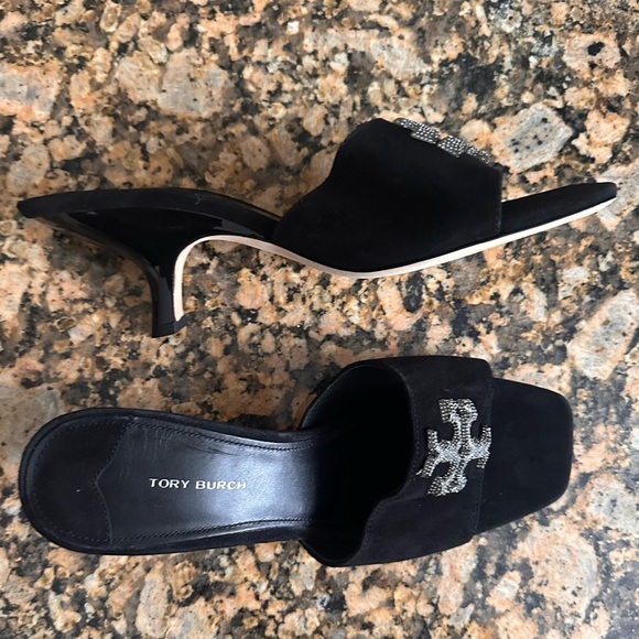 Tory Burch Women's Eleanor Black Pavé Kitten Heel Sandals - Picture 7 of 9